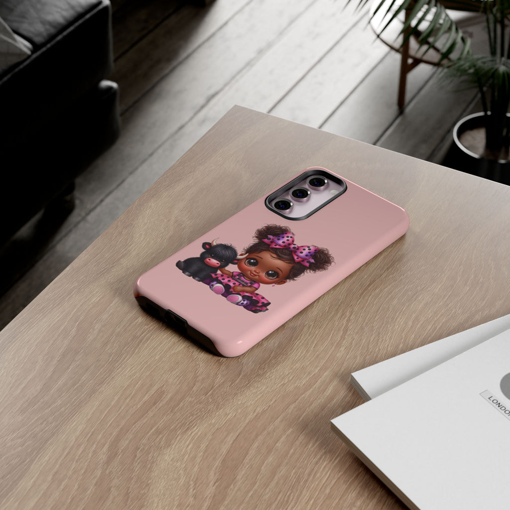 Cute Baby Girl with Plush Cow Phone Case