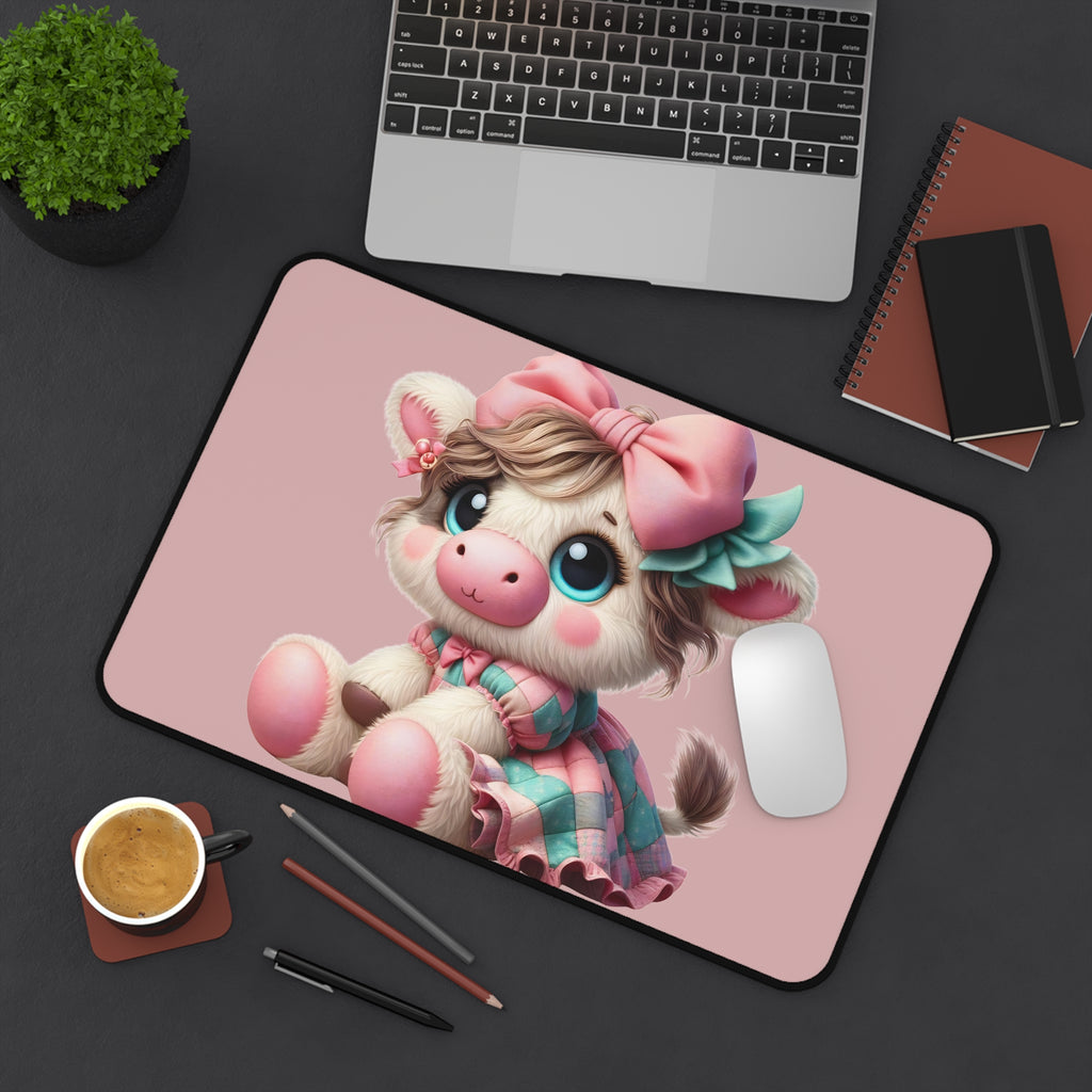Cute Pastel Cow Desk Mat — Adorable Kawaii Animal Mousepad for Kids & Office