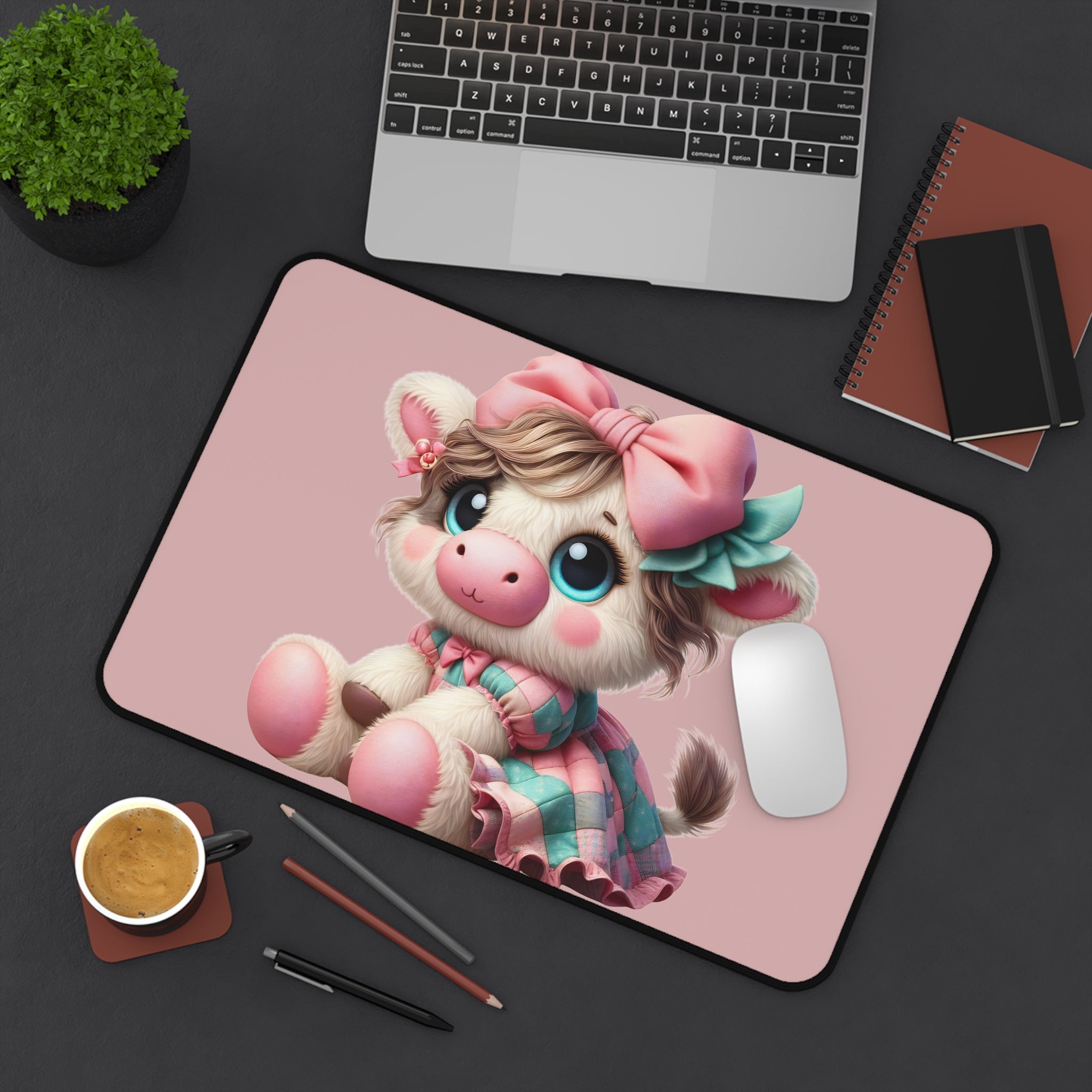 Cute Pastel Cow Desk Mat — Adorable Kawaii Animal Mousepad for Kids & Office