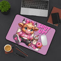 Cute Cow 'Shut Up!' Pink Desk Mat – Kawaii Gamer Mouse Pad with Donut & Milkshake