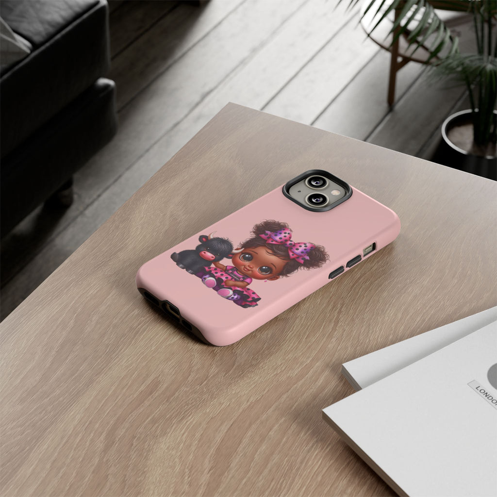 Cute Baby Girl with Plush Cow Phone Case