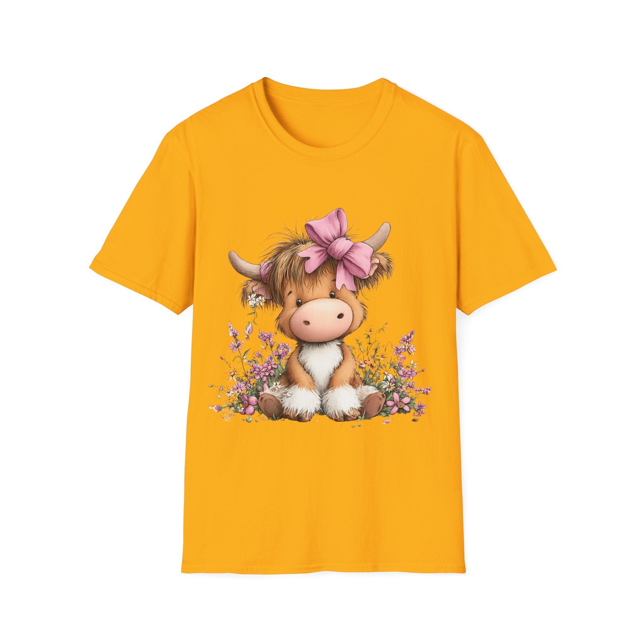 Cute Highland Cow Tee — Pink Bow Calf T-Shirt