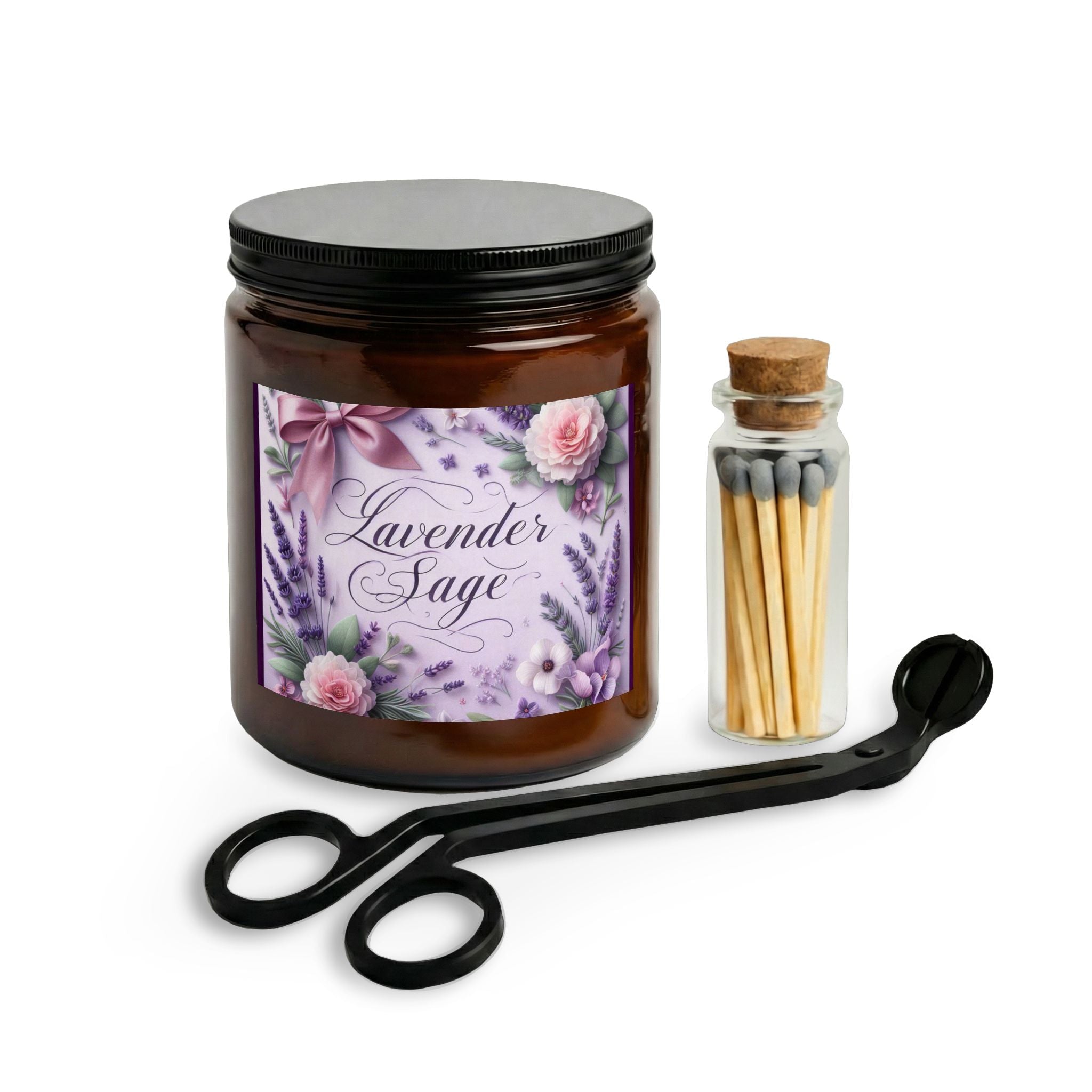 Lavender Sage Candle Set — Aromatherapy Jar with Matches & Wick Trimmer