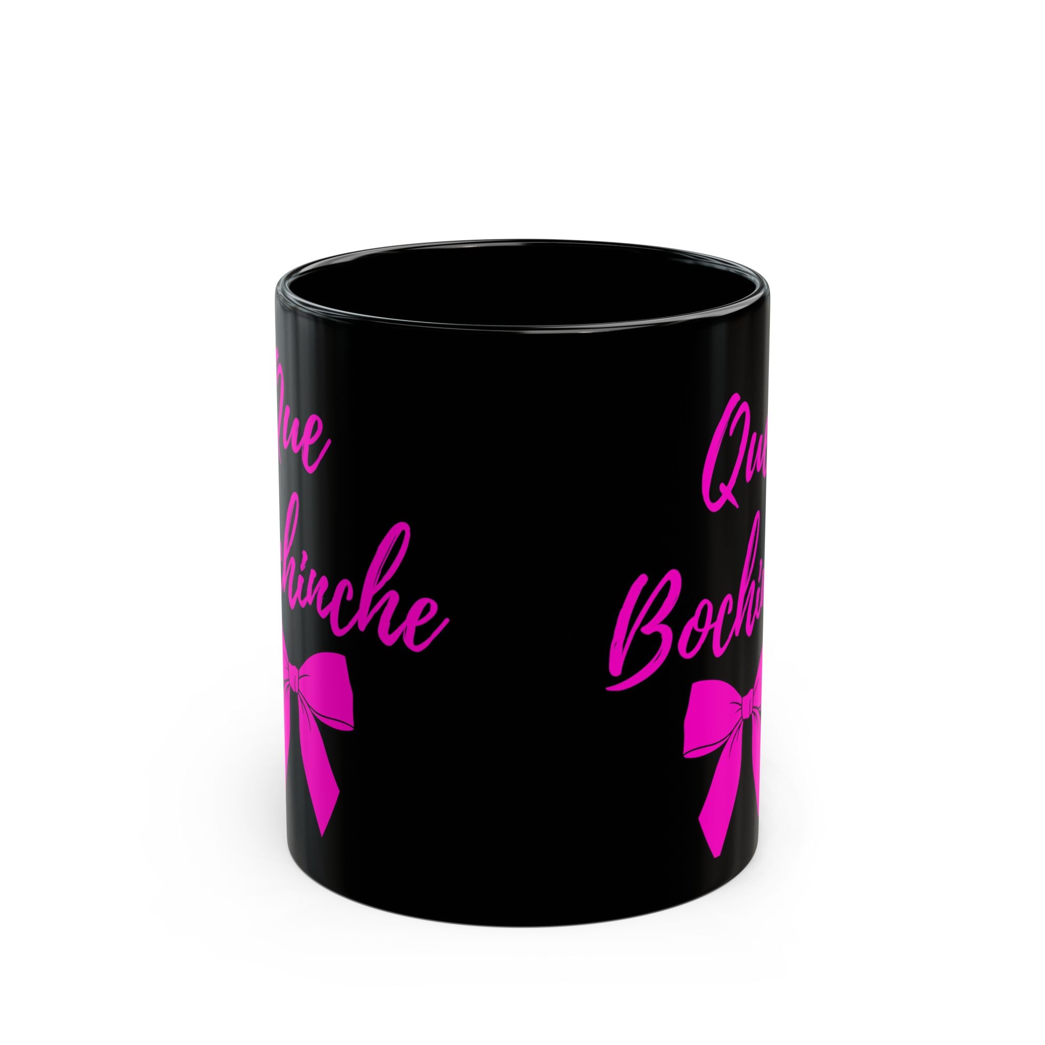 Que Bochínche Mug — Funny Spanish Phrase Coffee Cup with Pink Bow