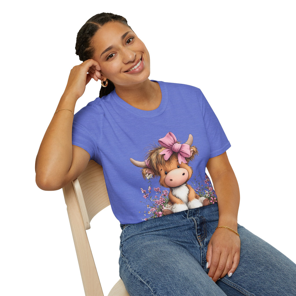 Cute Highland Cow Tee — Pink Bow Calf T-Shirt