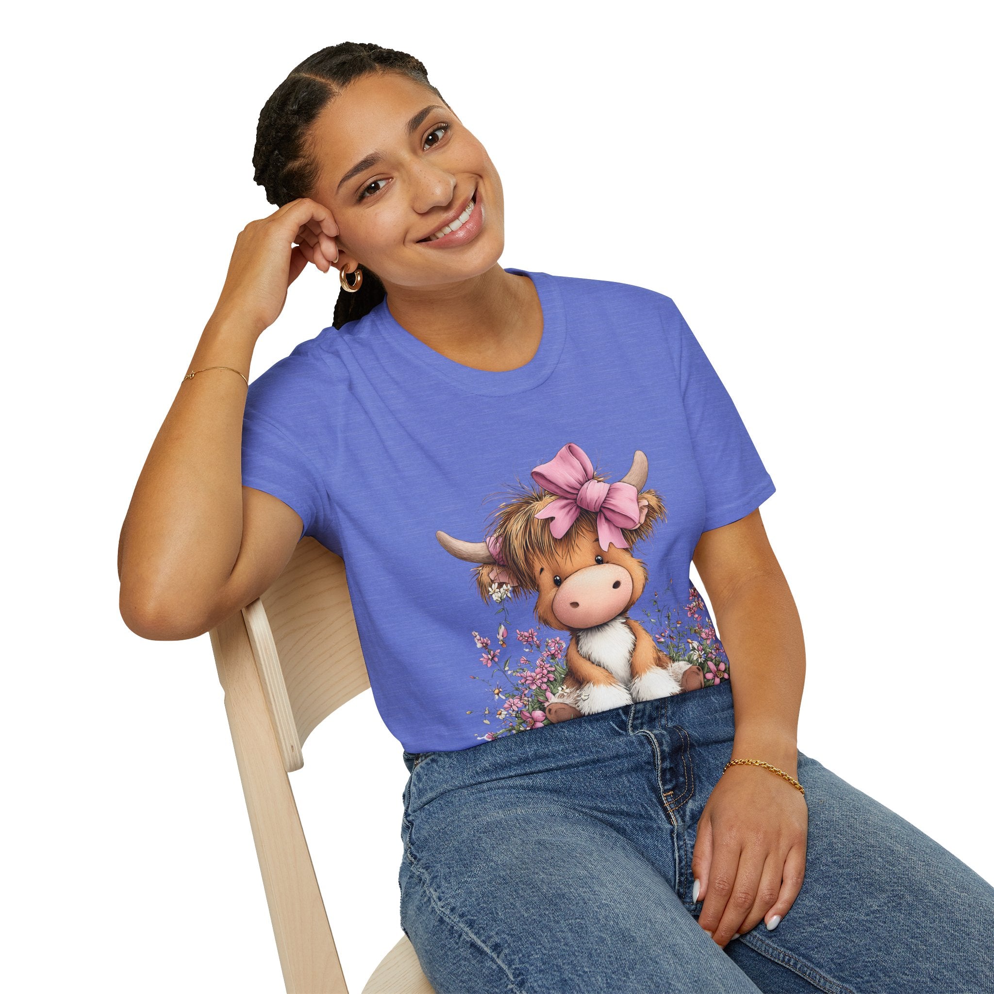 Cute Highland Cow Tee — Pink Bow Calf T-Shirt
