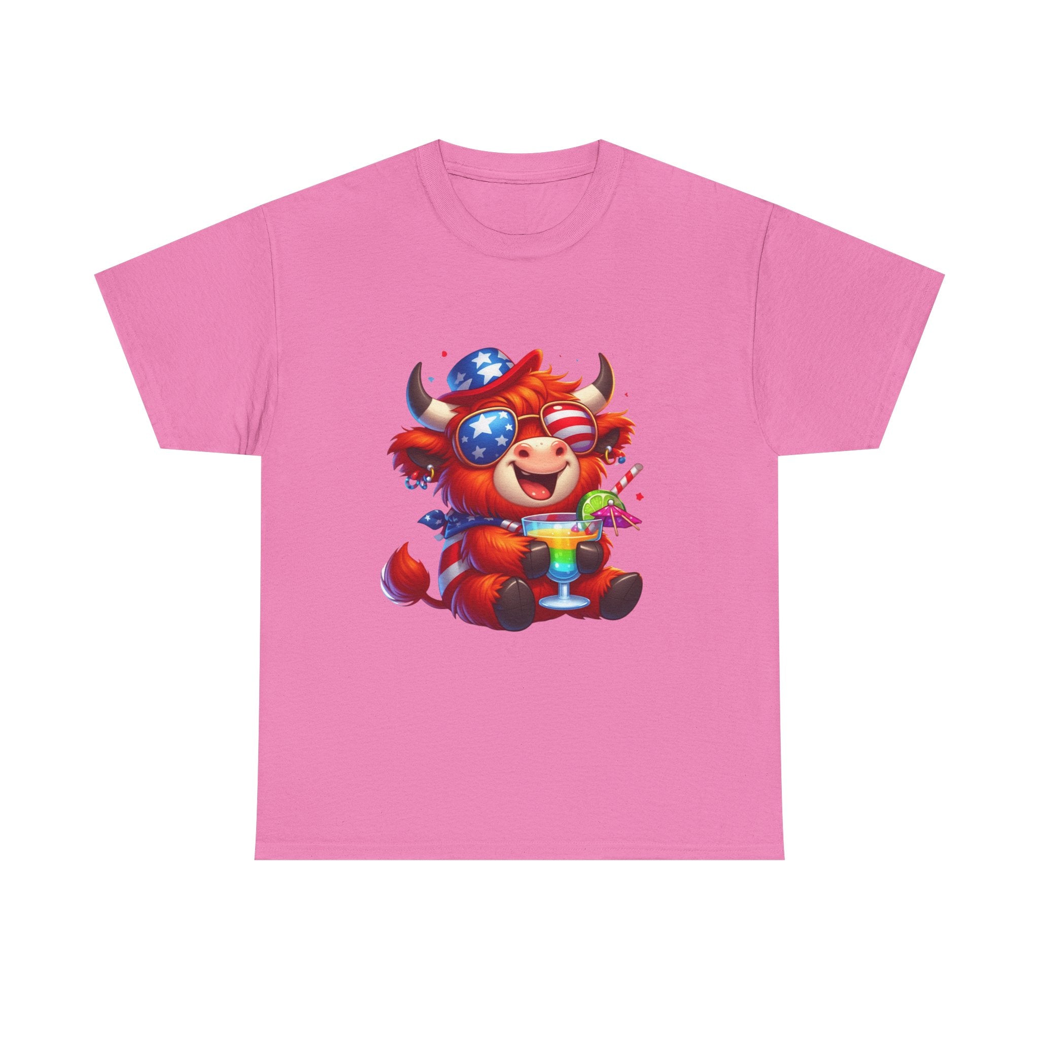Cow Tee — Cute Patriotic Cow Holding Drink Graphic T‑Shirt