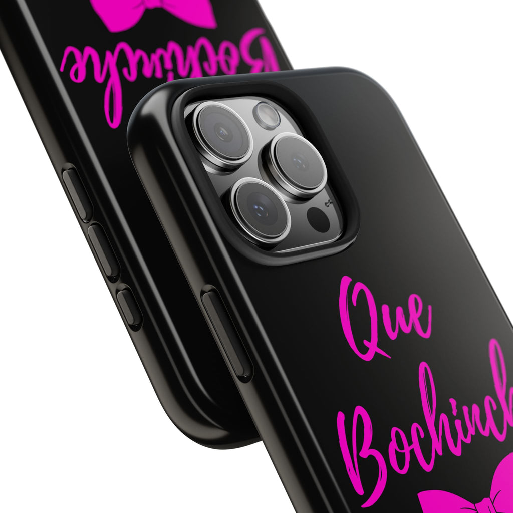 Que Bochinche Phone Case — Pink Script & Bow Tough Protective Cover