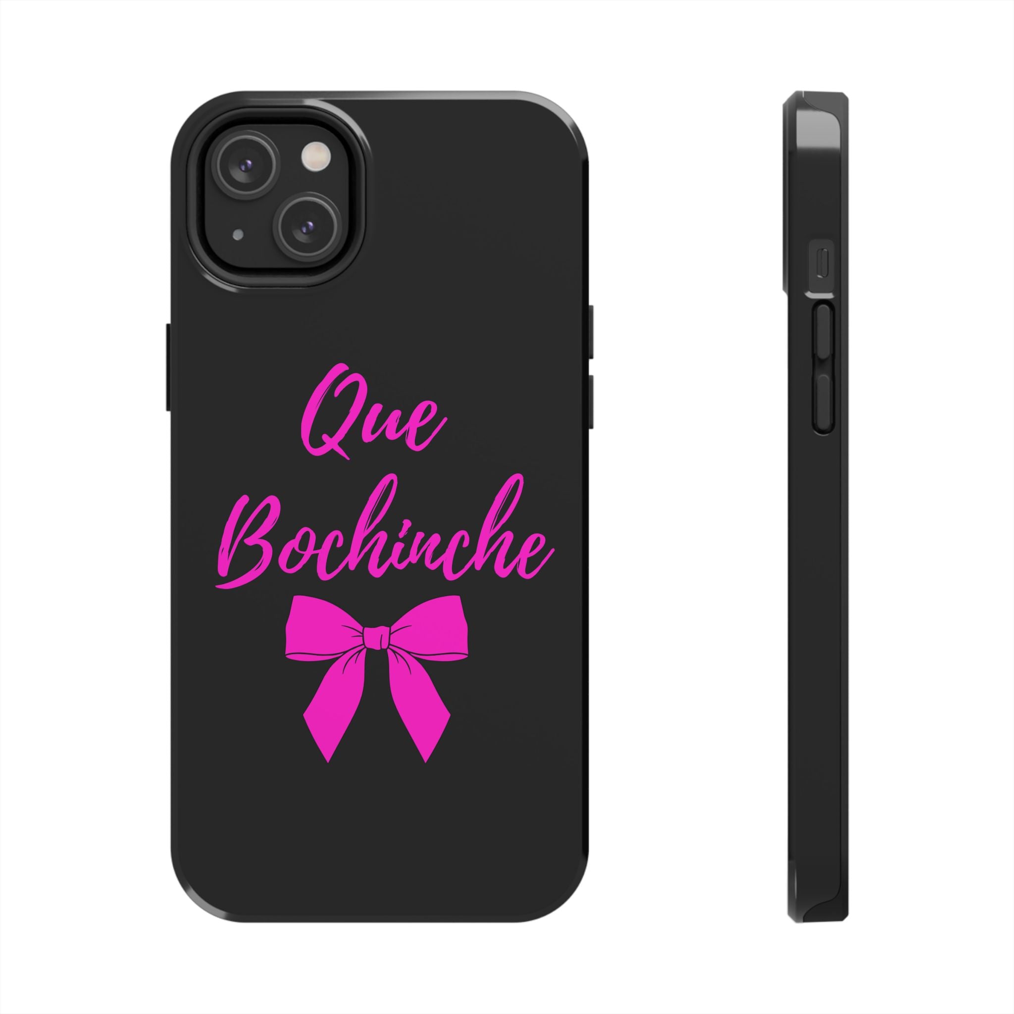 Que Bochinche Phone Case — Pink Script & Bow Tough Protective Cover