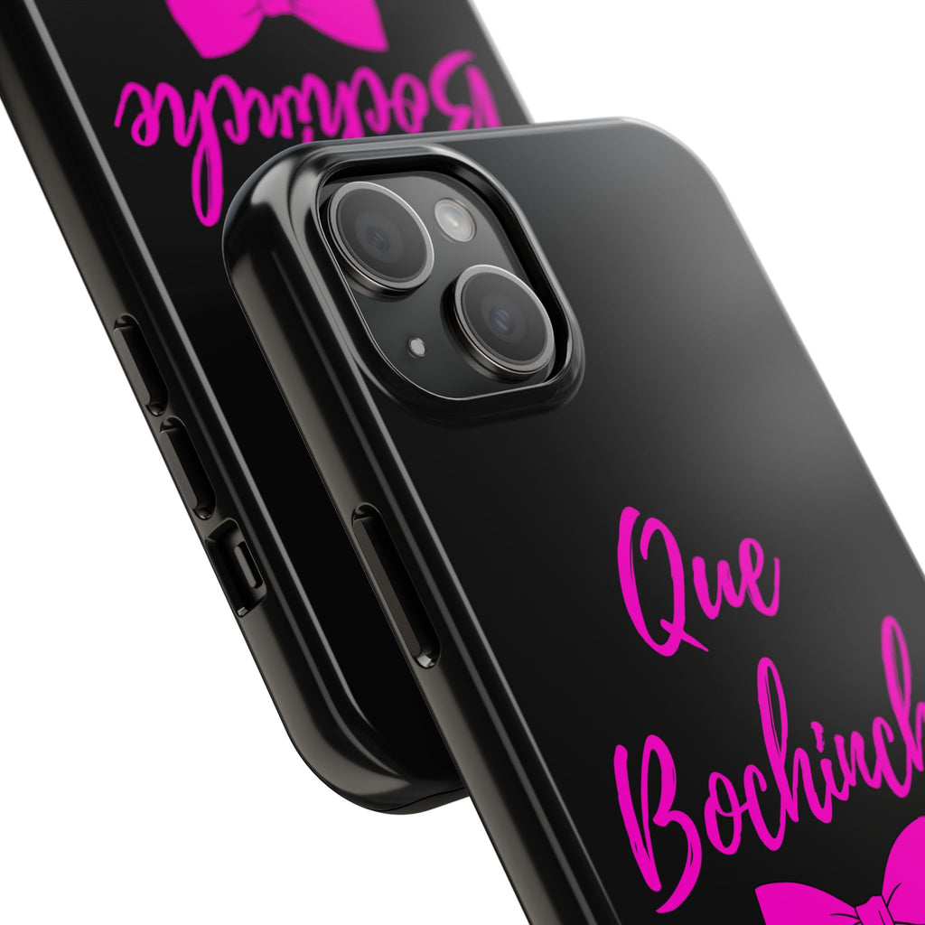 Que Bochinche Phone Case — Pink Script & Bow Tough Protective Cover