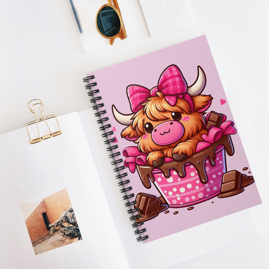 Cute Highland Cow Notebook — Floral Cowboy Hat Ruled Spiral Journal