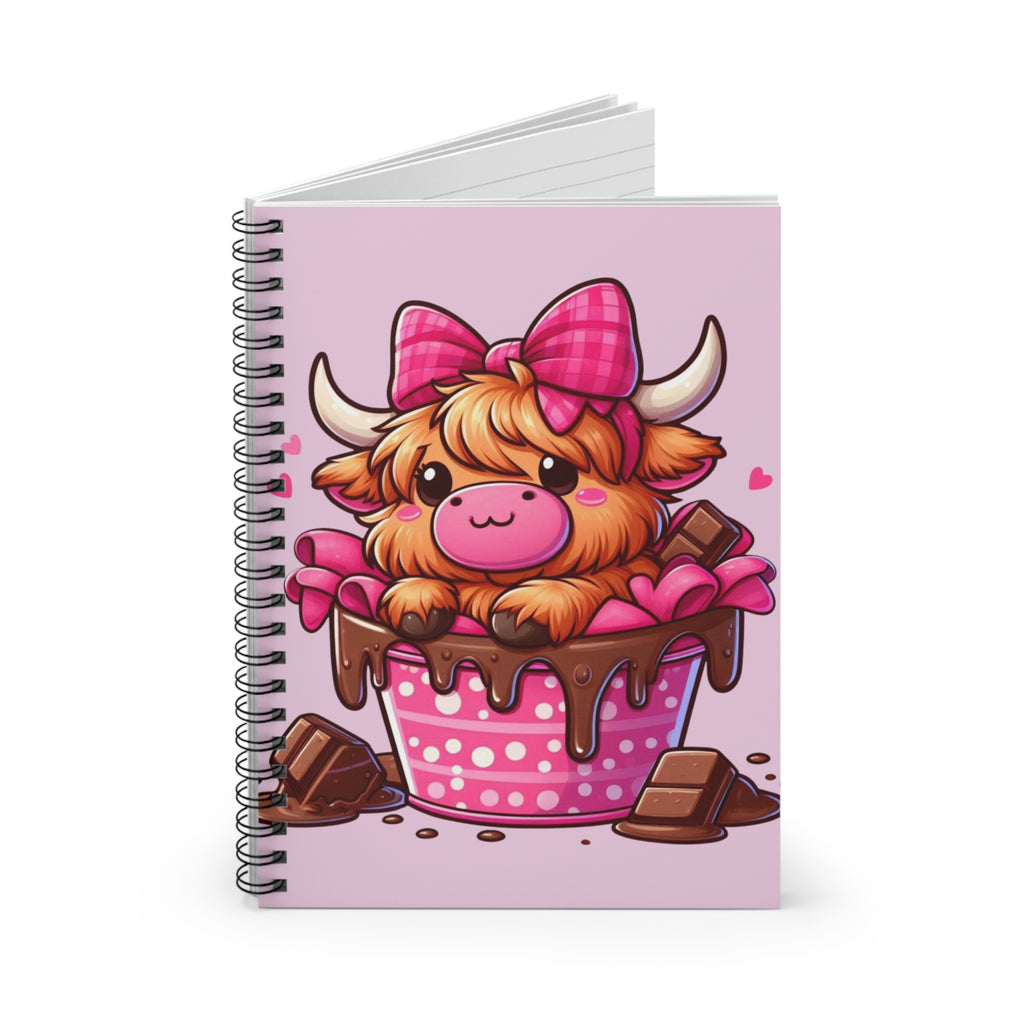 Cute Highland Cow Notebook — Floral Cowboy Hat Ruled Spiral Journal