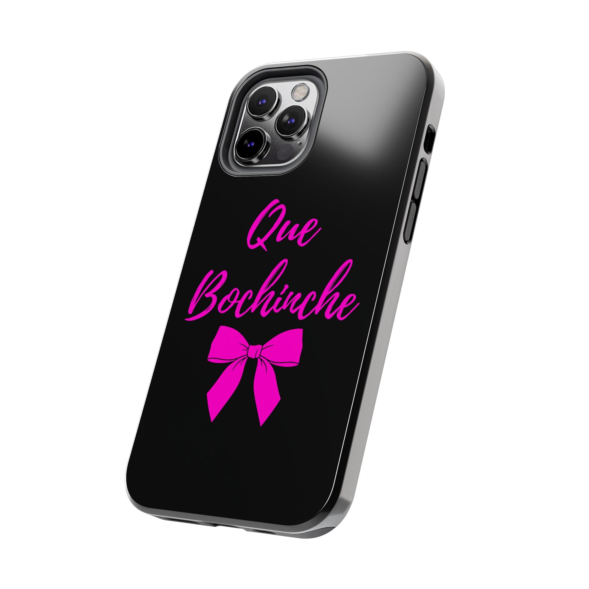 Que Bochinche Phone Case — Pink Script & Bow Tough Protective Cover