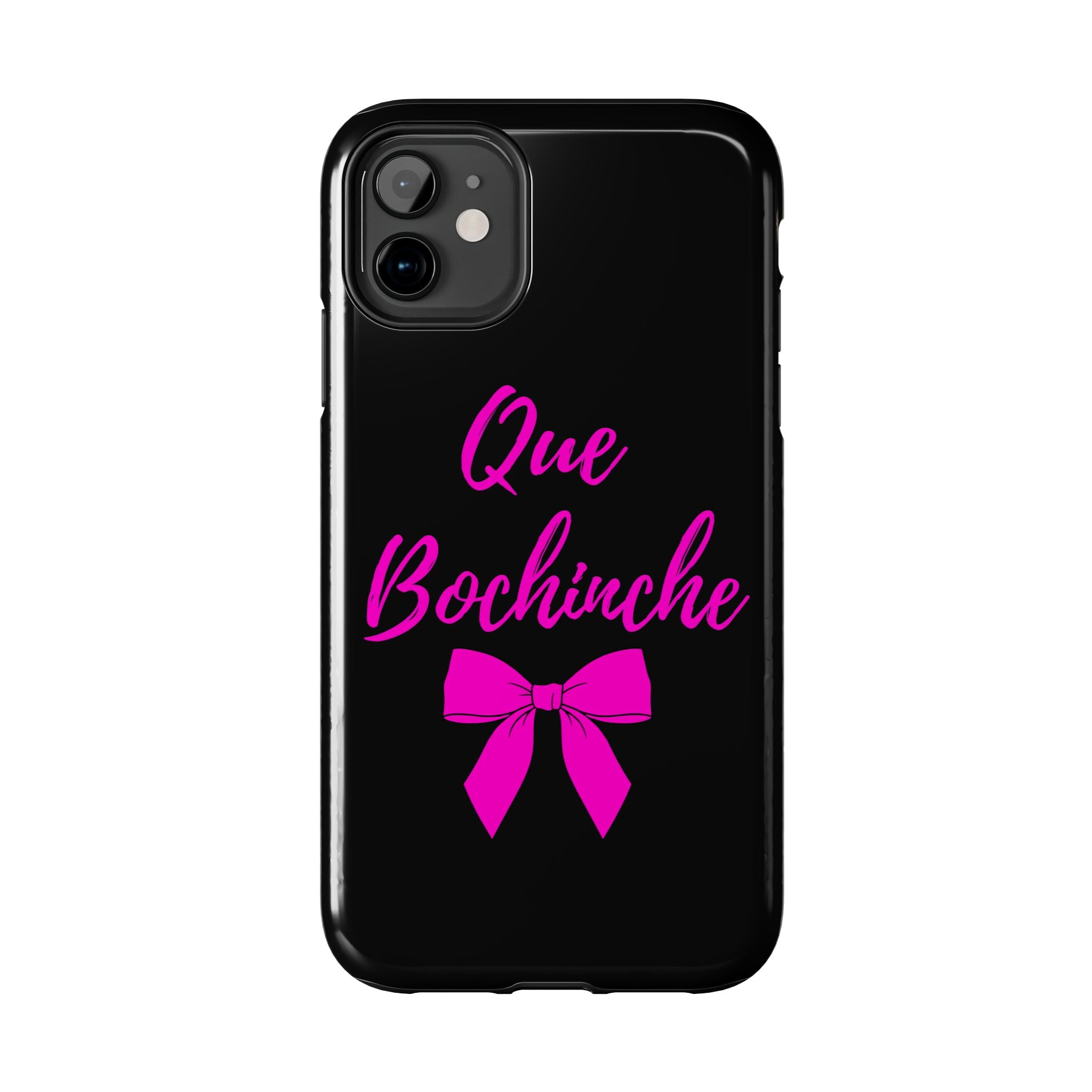 Que Bochinche Phone Case — Pink Script & Bow Tough Protective Cover