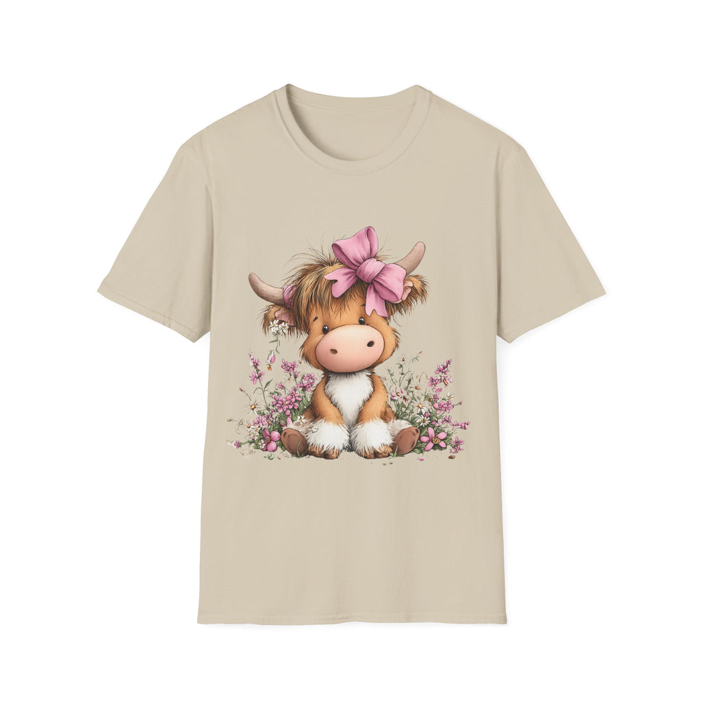 Cute Highland Cow Tee — Pink Bow Calf T-Shirt