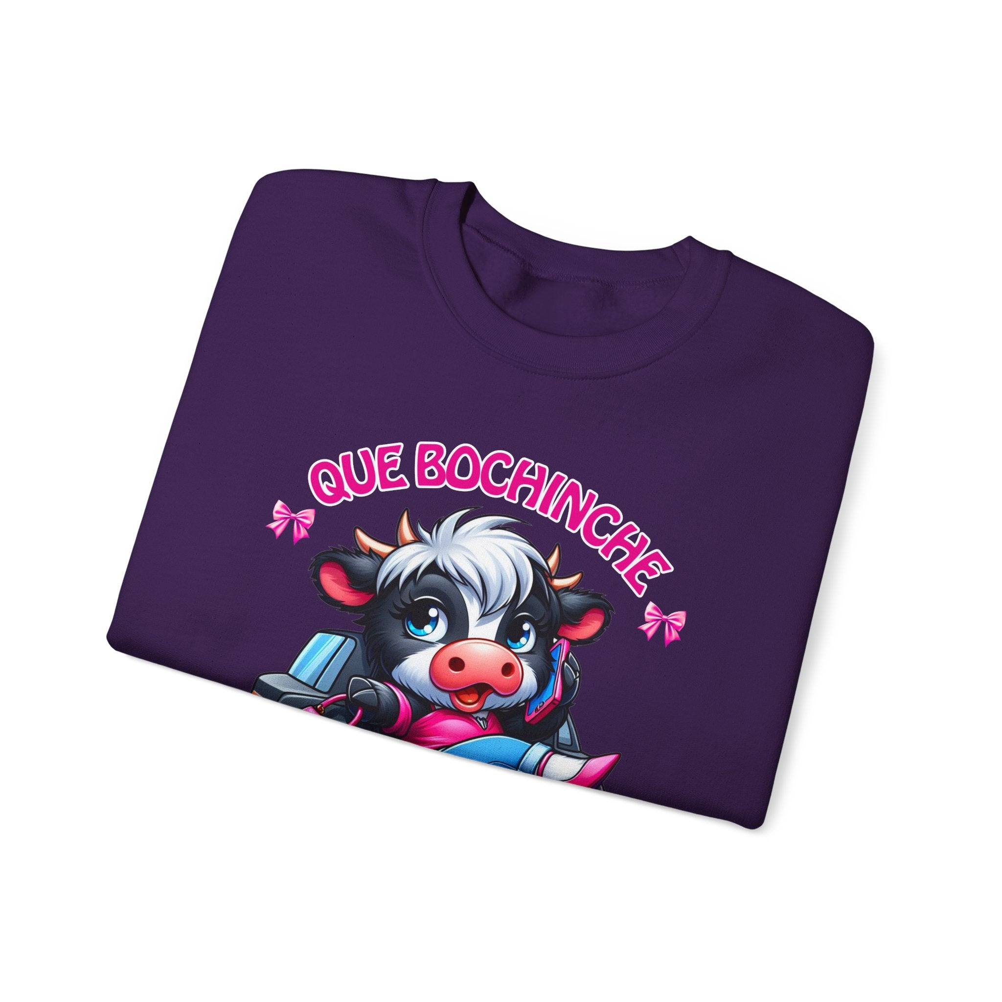 Que Bochincˊe Cow Sweatshirt — Cute Cartoon Cow Driving Graphic Crewneck