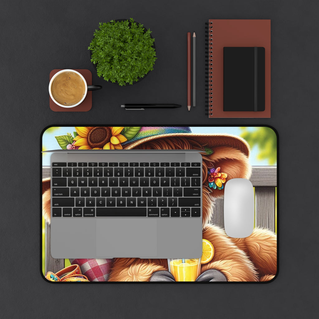 Cute Cow Desk Mat — Sunny Sunflower Cow with Lemonade Mousepad