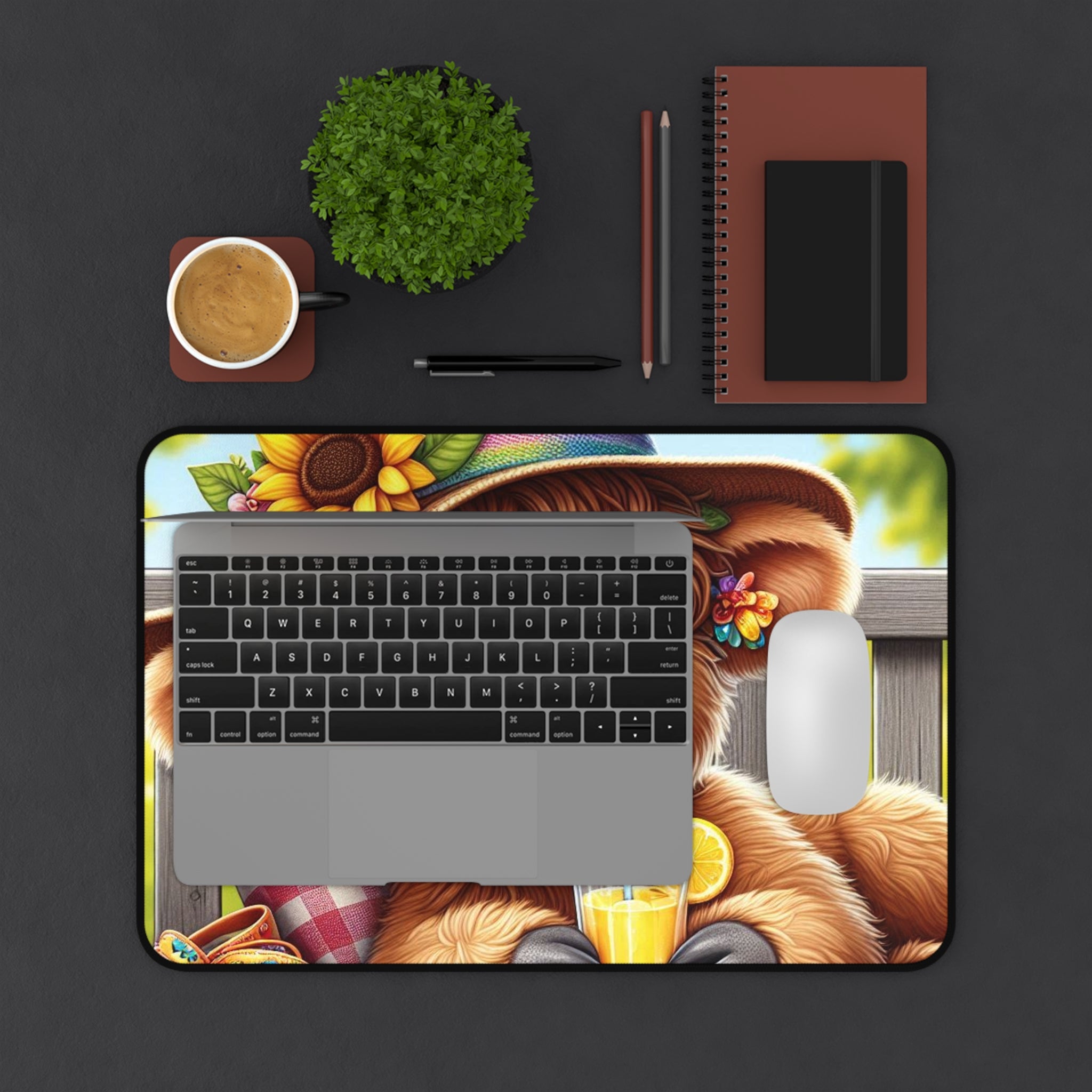 Cute Cow Desk Mat — Sunny Sunflower Cow with Lemonade Mousepad
