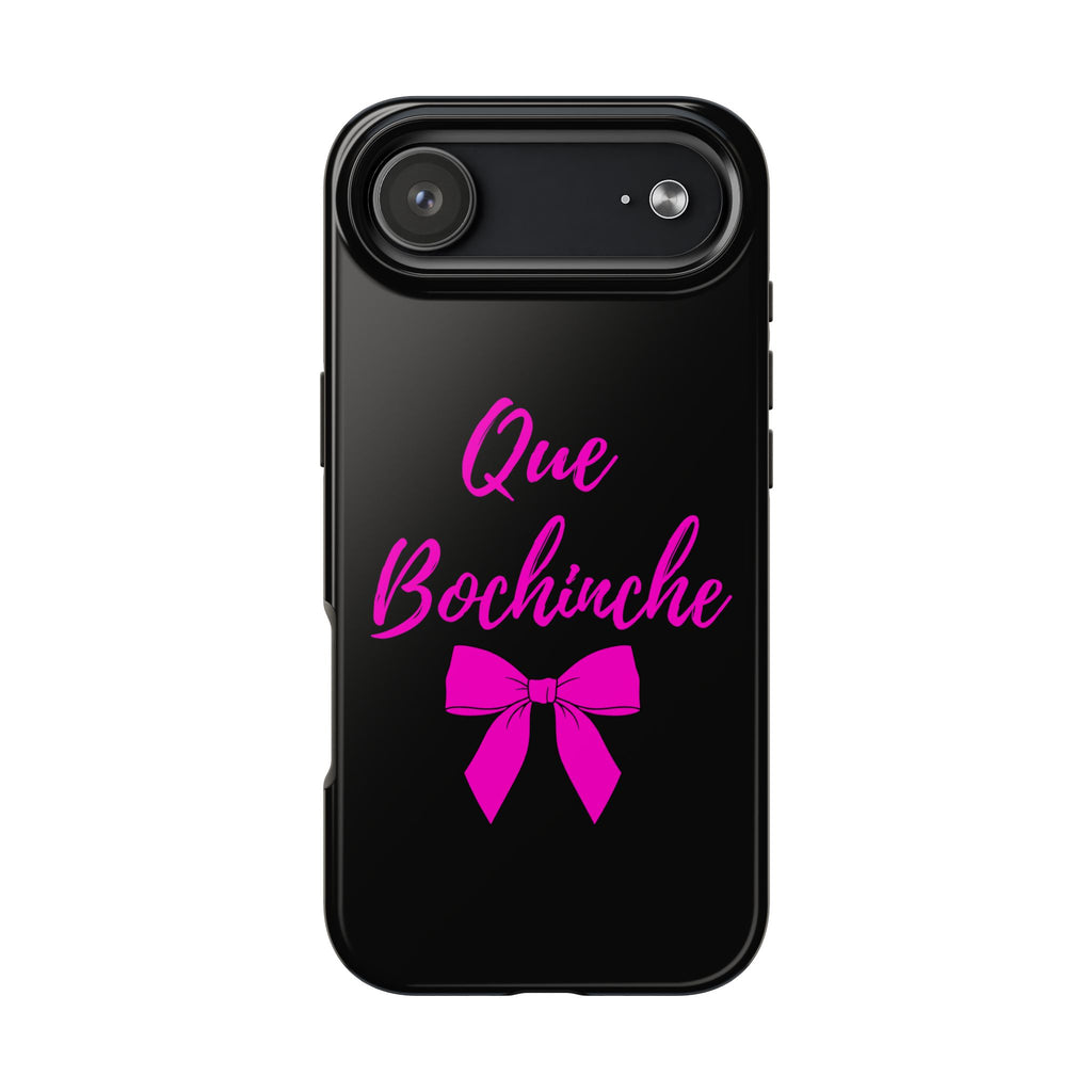Que Bochinche Phone Case — Pink Script & Bow Tough Protective Cover