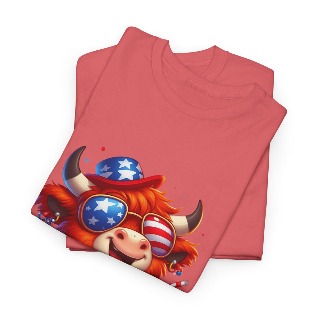 Cow Tee — Cute Patriotic Cow Holding Drink Graphic T‑Shirt