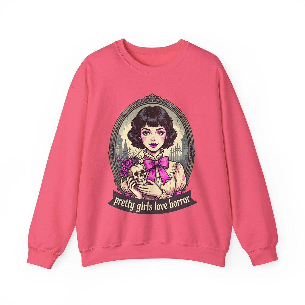 Horror Girl Crewneck Sweatshirt — "Pretty Girls Love Horror" Retro Goth Pullover