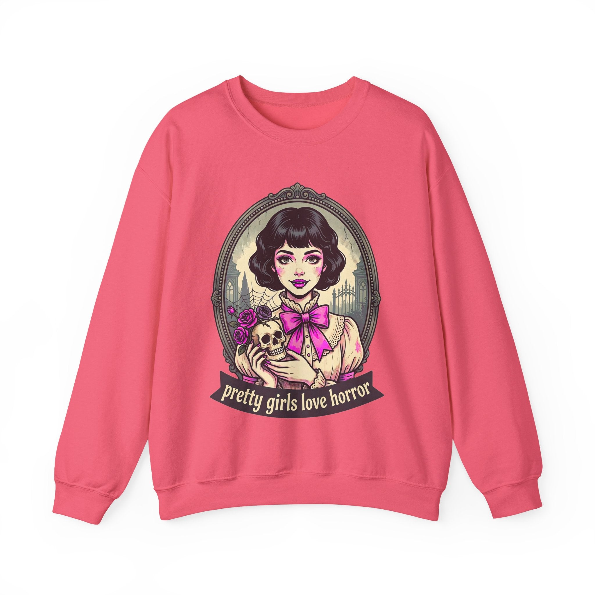 Horror Girl Crewneck Sweatshirt — "Pretty Girls Love Horror" Retro Goth Pullover