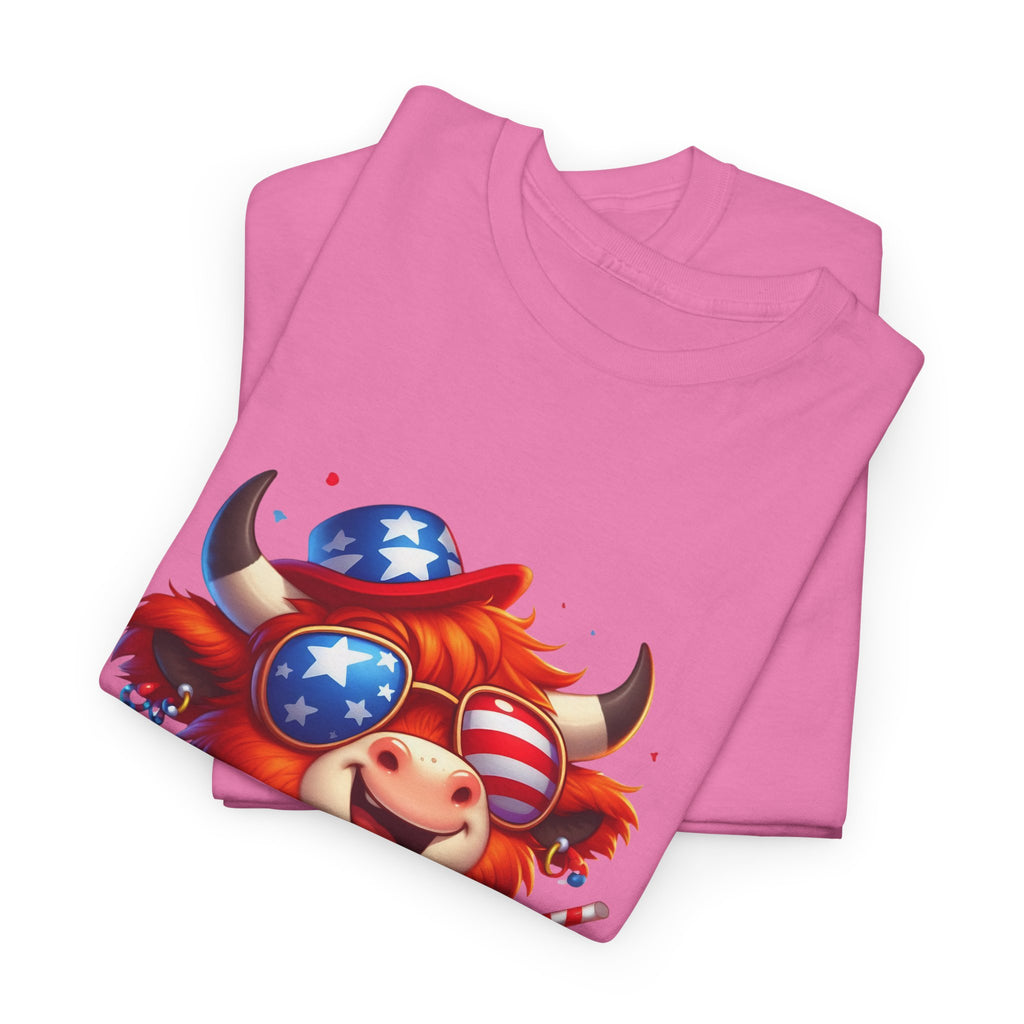 Cow Tee — Cute Patriotic Cow Holding Drink Graphic T‑Shirt
