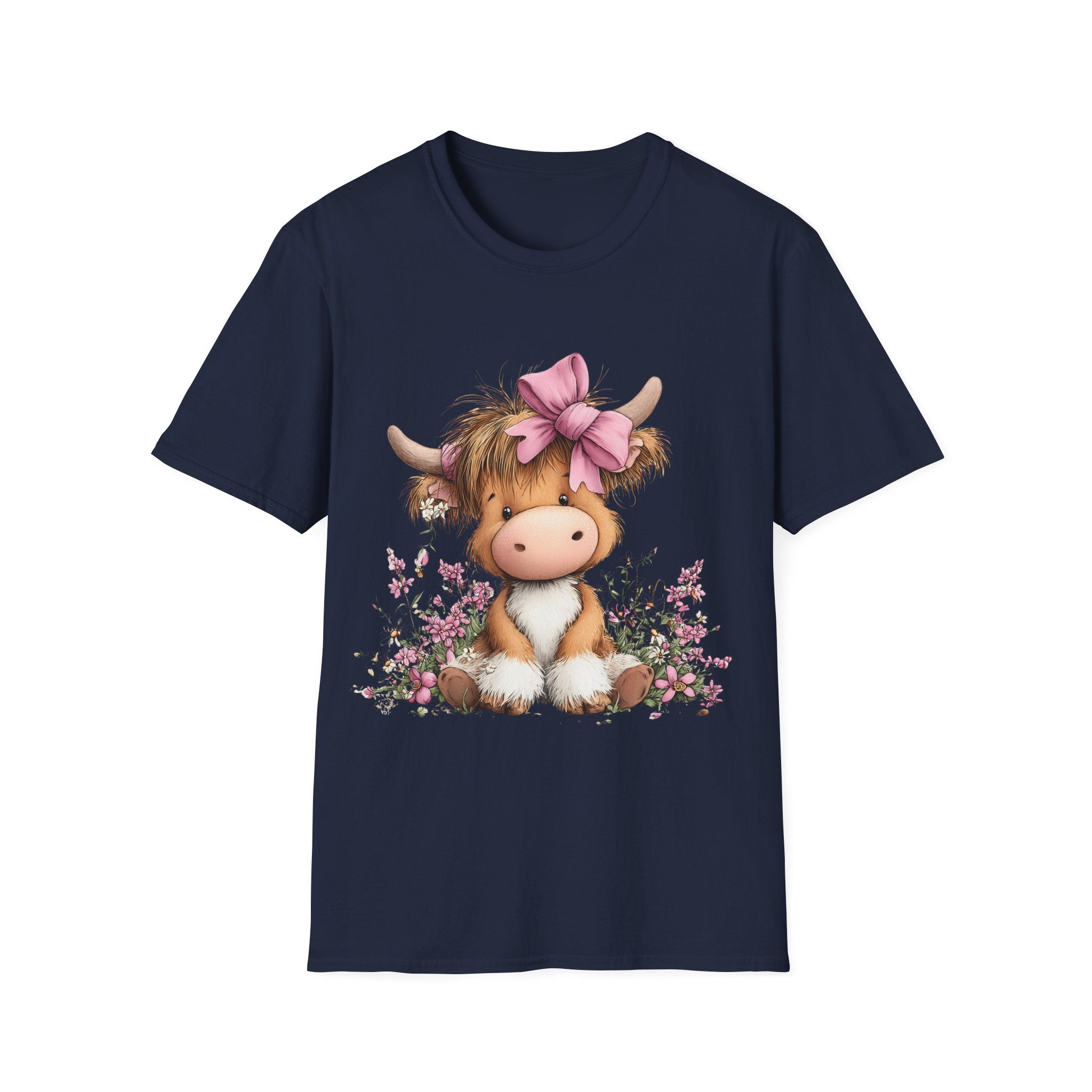 Cute Highland Cow Tee — Pink Bow Calf T-Shirt