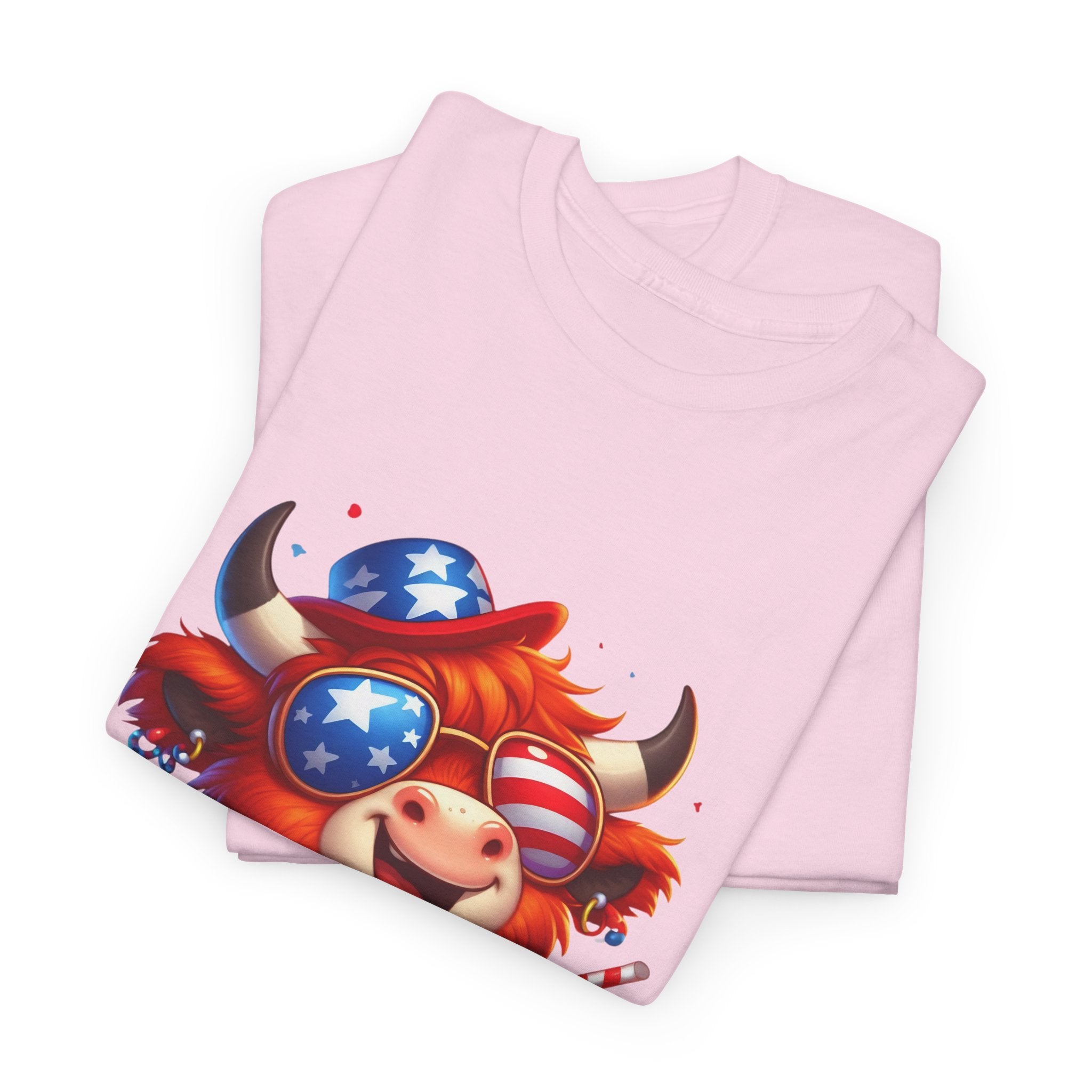 Cow Tee — Cute Patriotic Cow Holding Drink Graphic T‑Shirt