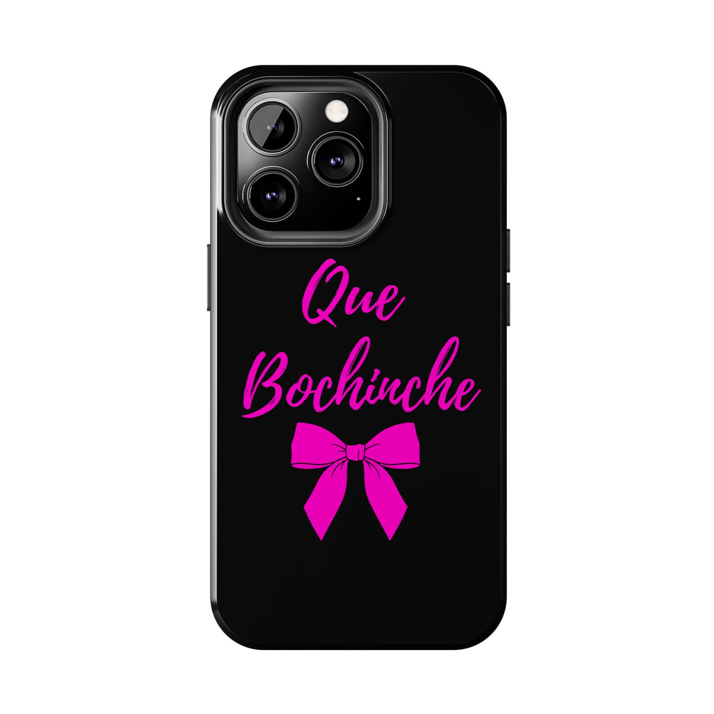 Que Bochinche Phone Case — Pink Script & Bow Tough Protective Cover