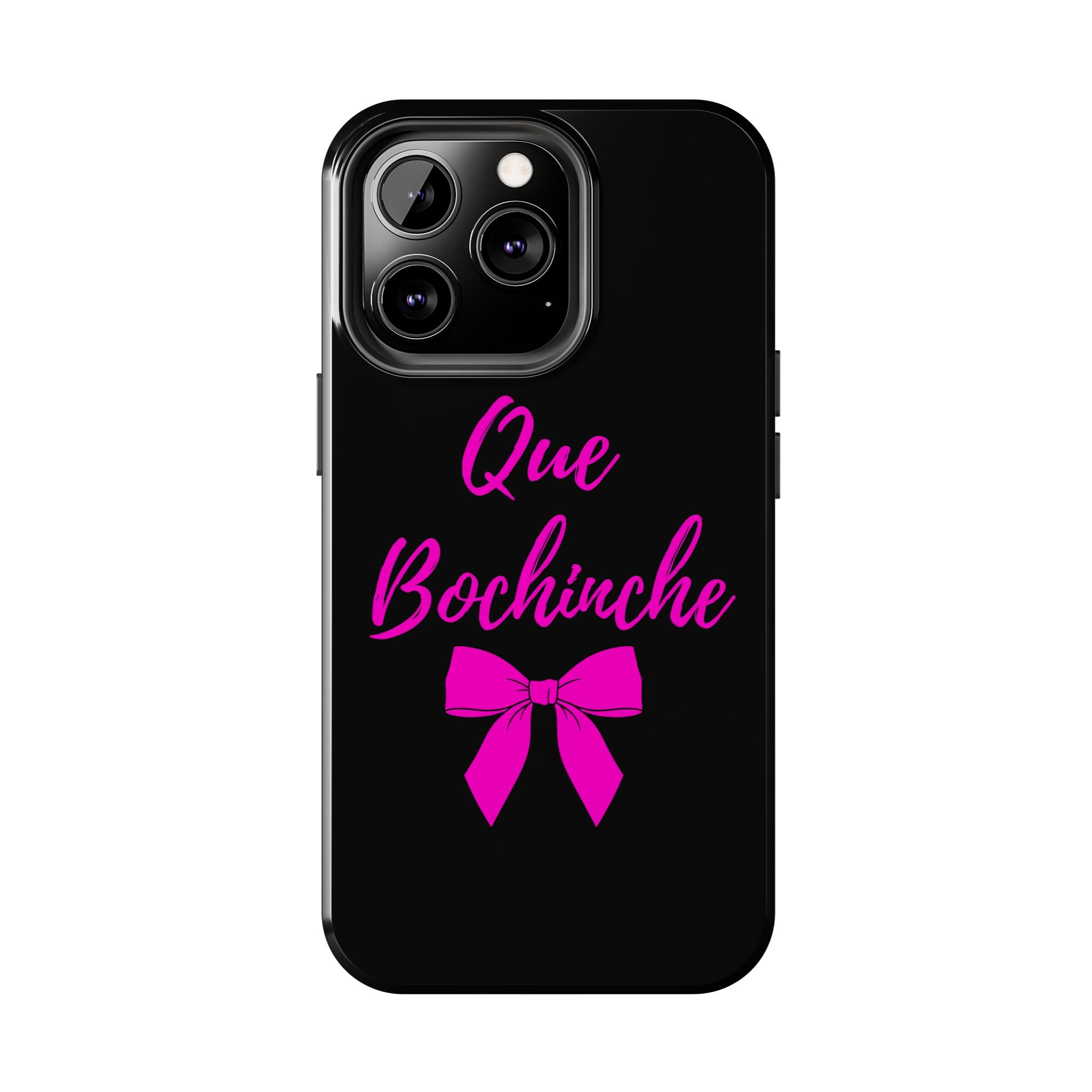 Que Bochinche Phone Case — Pink Script & Bow Tough Protective Cover