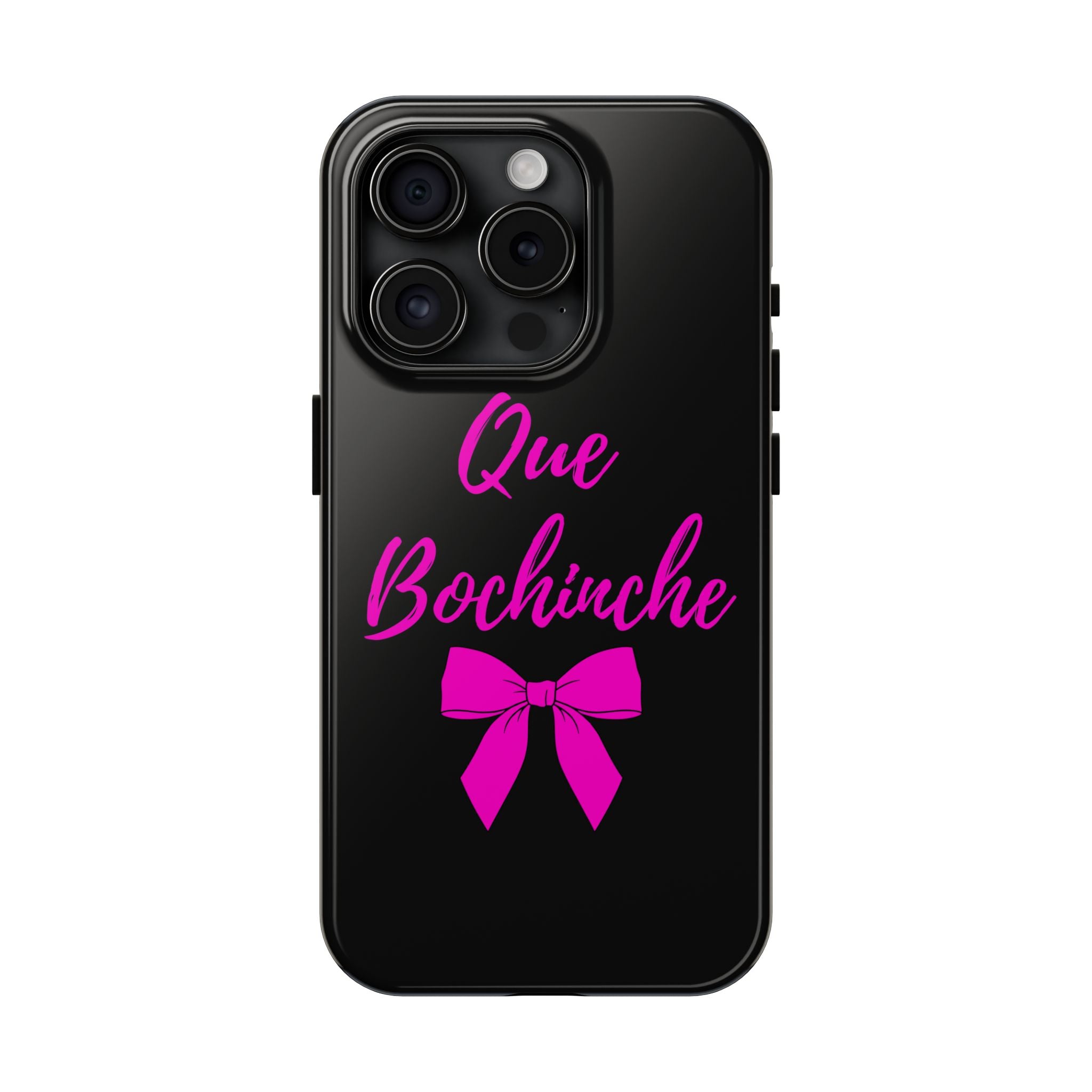 Que Bochinche Phone Case — Pink Script & Bow Tough Protective Cover
