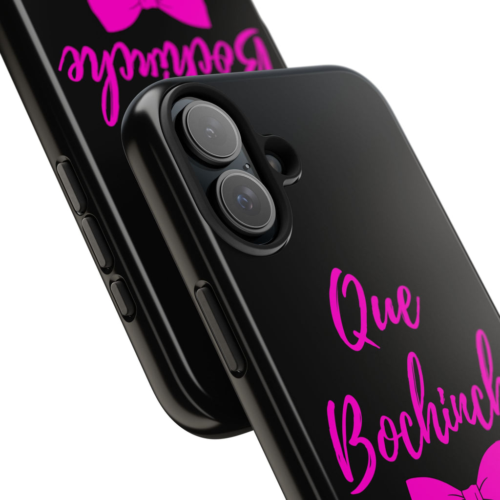 Que Bochinche Phone Case — Pink Script & Bow Tough Protective Cover