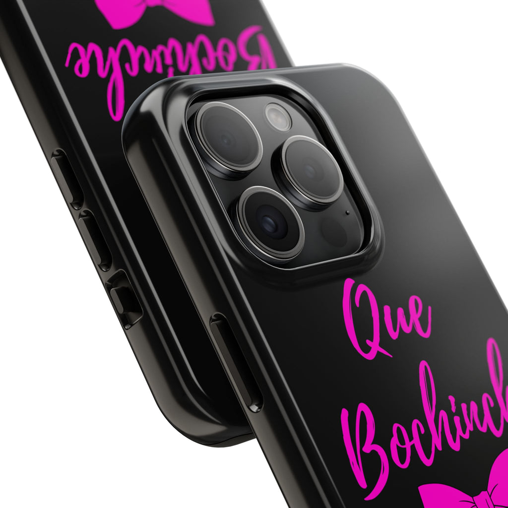 Que Bochinche Phone Case — Pink Script & Bow Tough Protective Cover