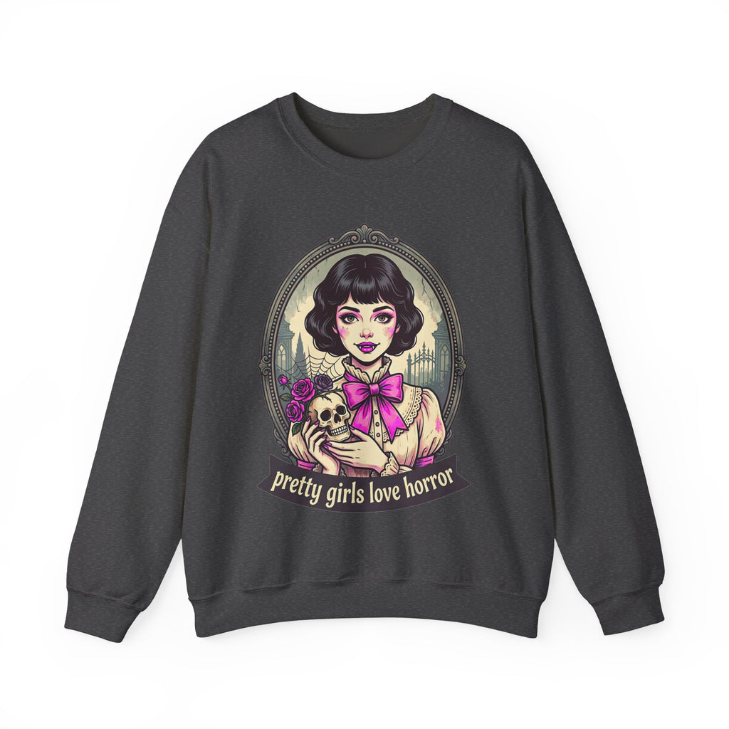 Horror Girl Crewneck Sweatshirt — "Pretty Girls Love Horror" Retro Goth Pullover