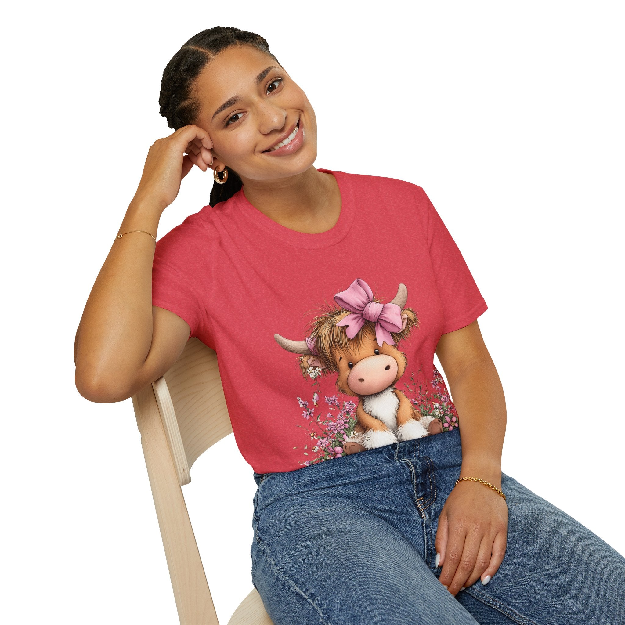Cute Highland Cow Tee — Pink Bow Calf T-Shirt