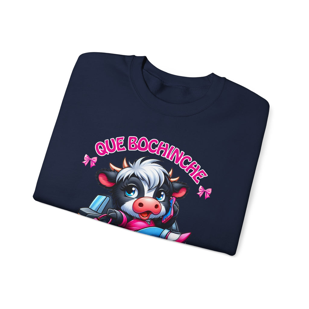 Que Bochincˊe Cow Sweatshirt — Cute Cartoon Cow Driving Graphic Crewneck