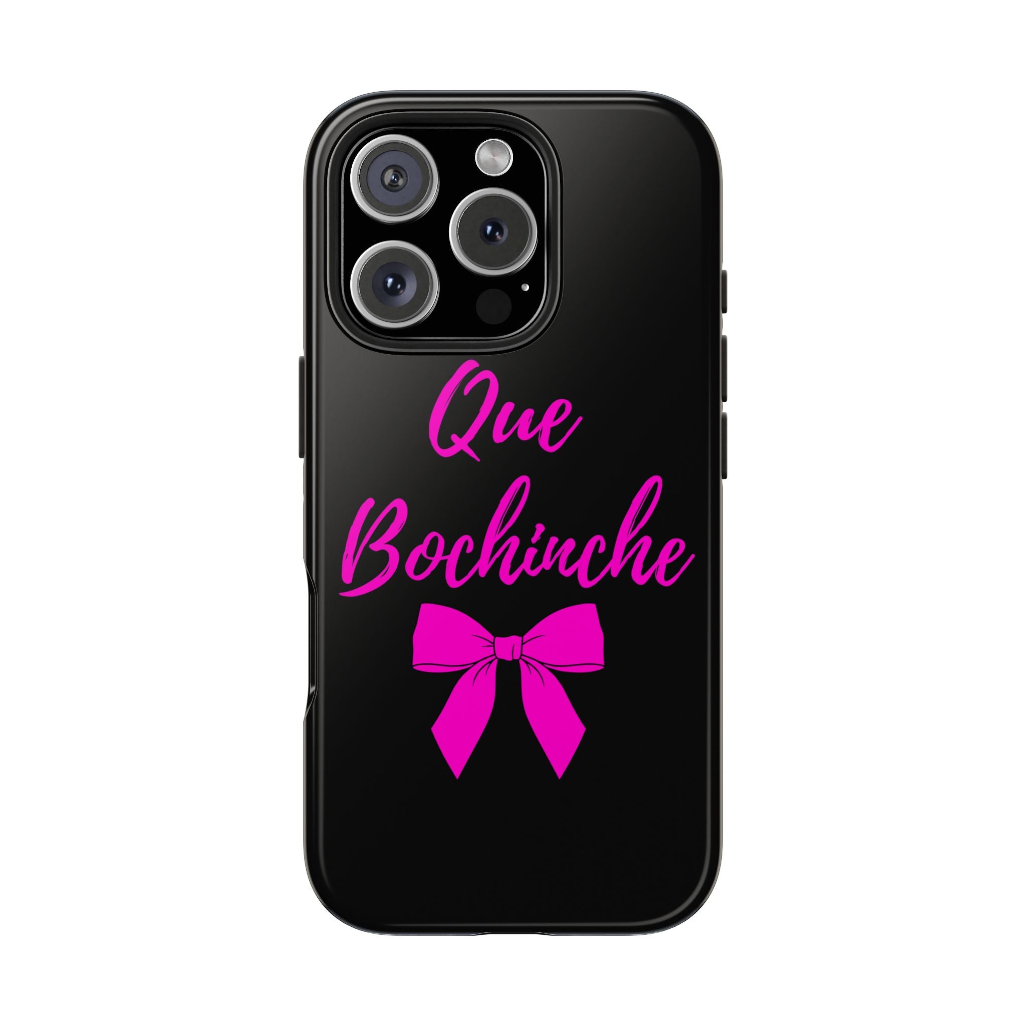 Que Bochinche Phone Case — Pink Script & Bow Tough Protective Cover