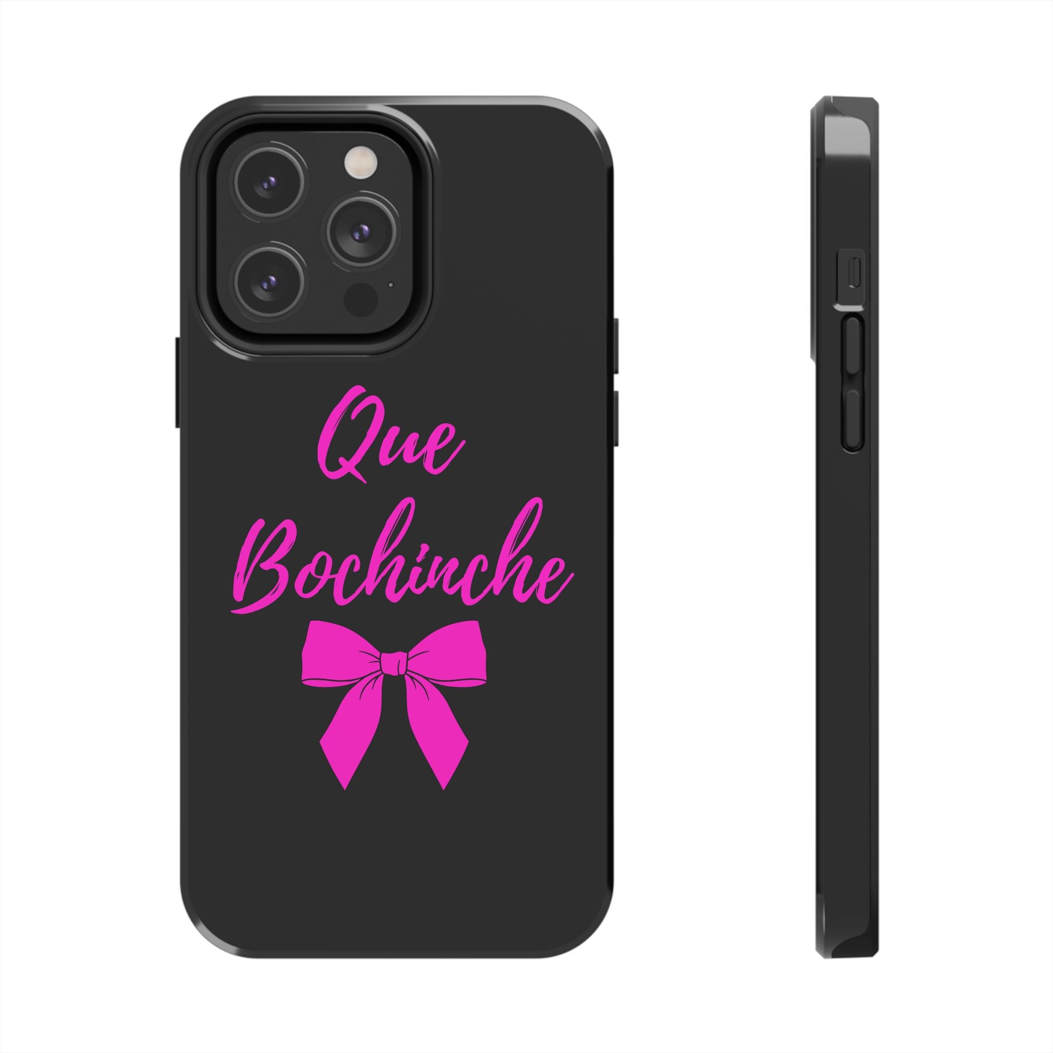 Que Bochinche Phone Case — Pink Script & Bow Tough Protective Cover