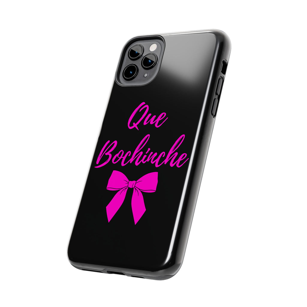 Que Bochinche Phone Case — Pink Script & Bow Tough Protective Cover