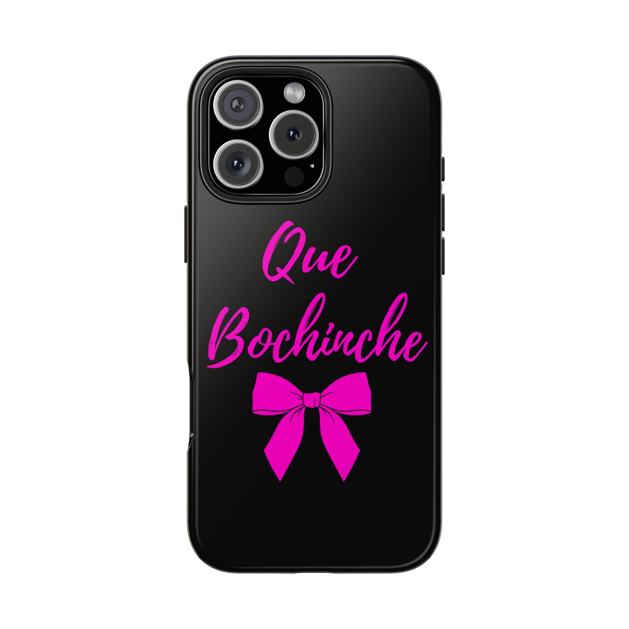 Que Bochinche Phone Case — Pink Script & Bow Tough Protective Cover