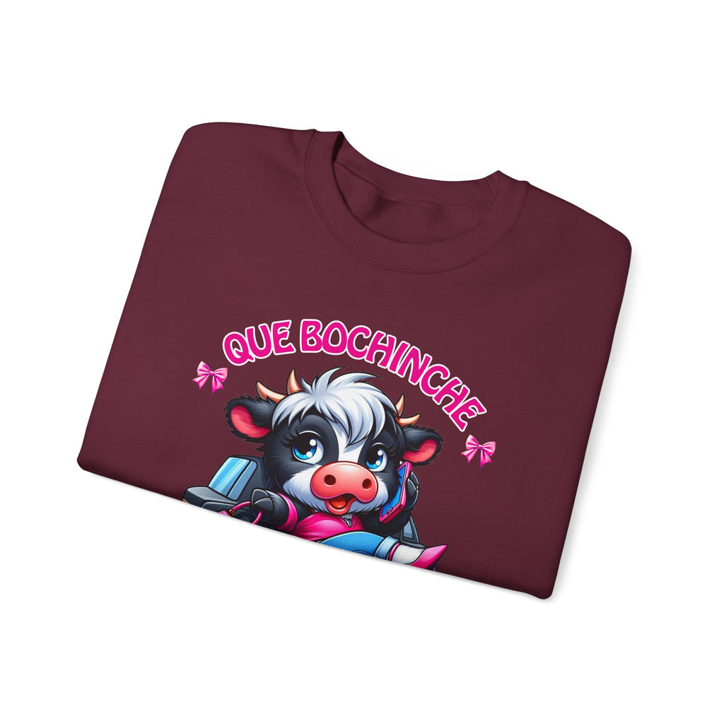 Que Bochincˊe Cow Sweatshirt — Cute Cartoon Cow Driving Graphic Crewneck