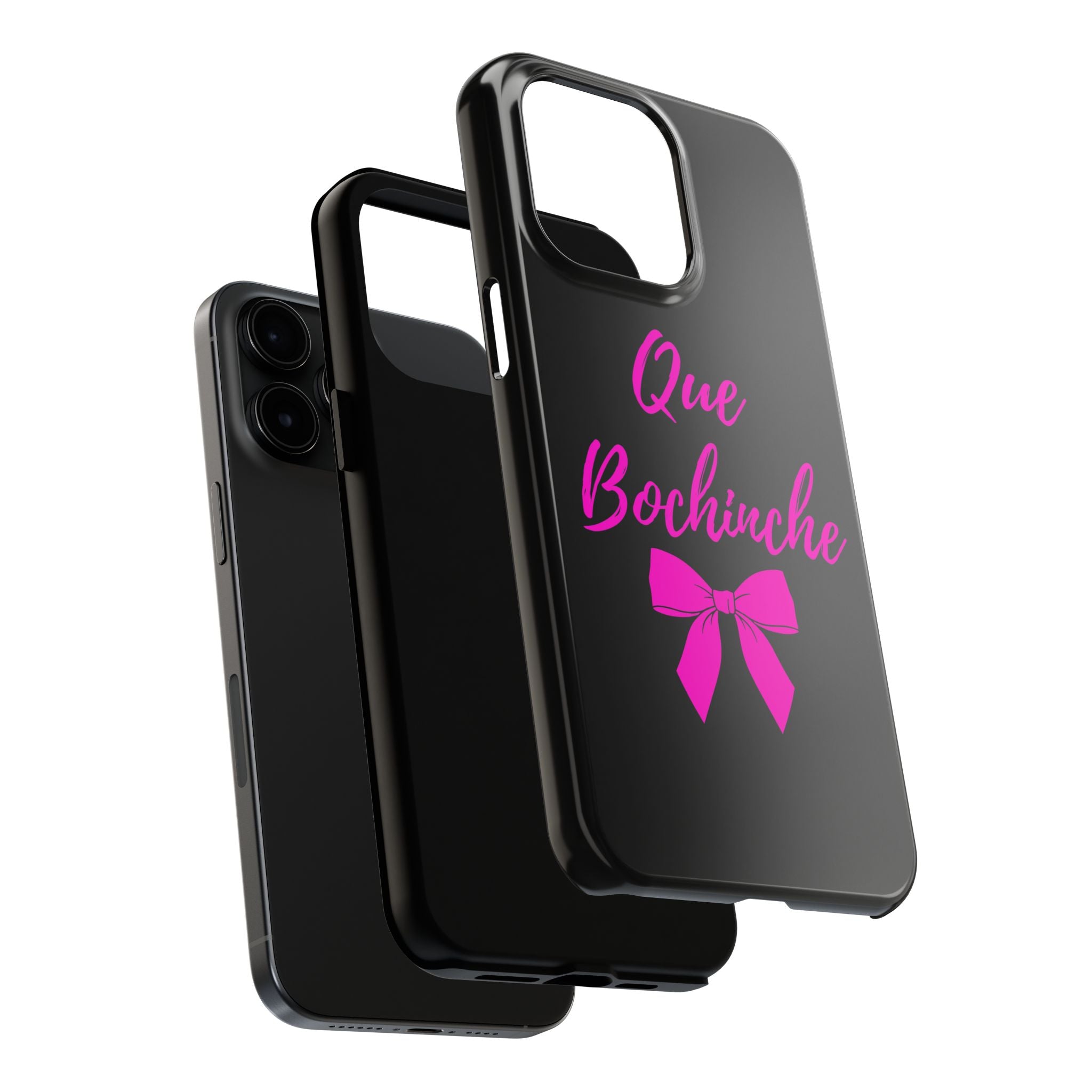 Que Bochinche Phone Case — Pink Script & Bow Tough Protective Cover