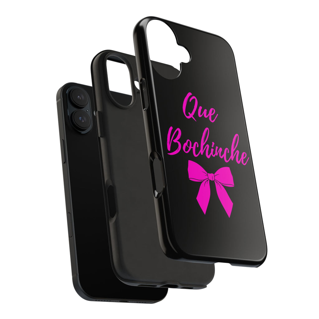 Que Bochinche Phone Case — Pink Script & Bow Tough Protective Cover