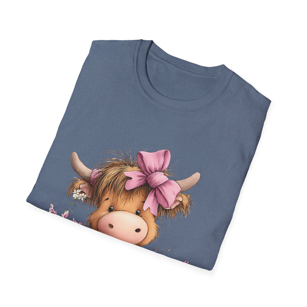 Cute Highland Cow Tee — Pink Bow Calf T-Shirt