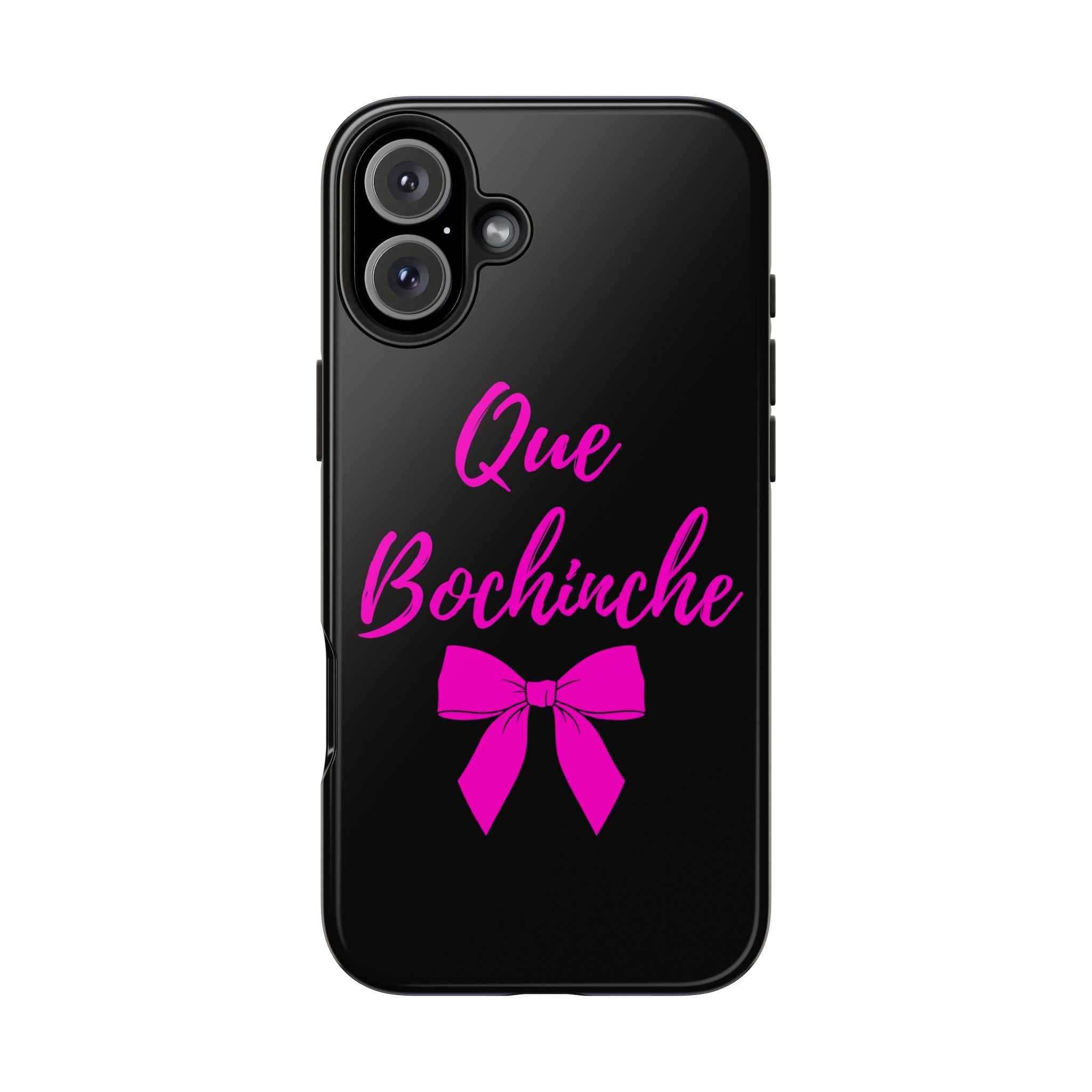 Que Bochinche Phone Case — Pink Script & Bow Tough Protective Cover