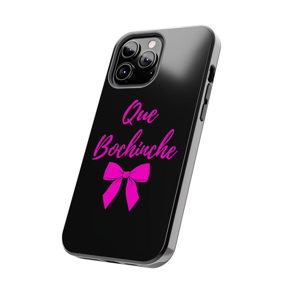 Que Bochinche Phone Case — Pink Script & Bow Tough Protective Cover