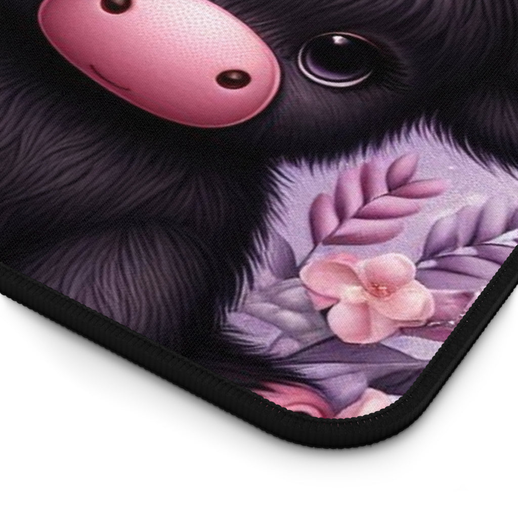 Cute Baby Girl & Highland Cow Desk Mat — Purple Nursery Mousepad for Girls, Kawaii Desk Decor