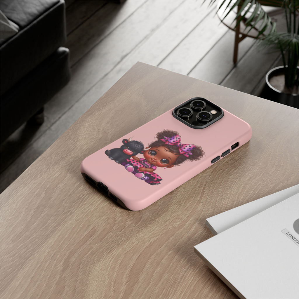 Cute Baby Girl with Plush Cow Phone Case