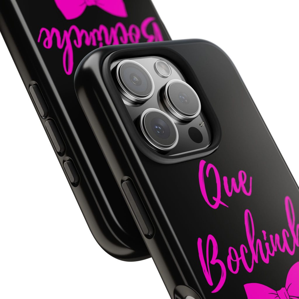 Que Bochinche Phone Case — Pink Script & Bow Tough Protective Cover